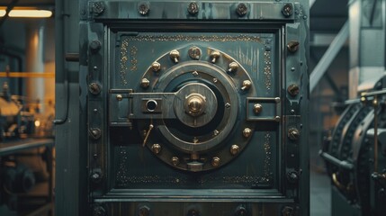 Door of big vintage safe in retail store bank vault security valuable storage