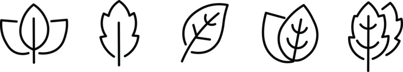 leaf icon set line and fill. Leaves of trees and plants, Leaves icon Collection, design for natural, eco, bio, and vegan labels.eps10