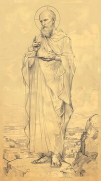 The painting of St. Barnabas Preaching with Ancient Cyprus Background, Beige Background, Copyspace