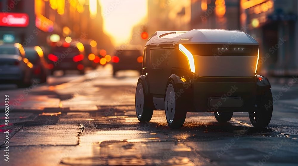 Poster autonomous delivery robot navigating city streets for efficient and safe package delivery