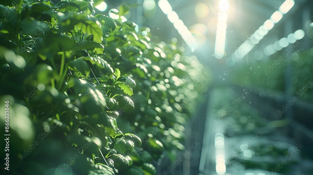Poster automated greenhouse robots tending to crops for optimal growth and yield