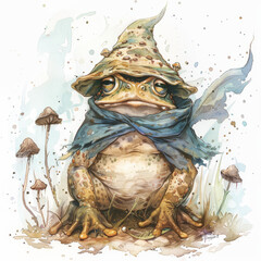Magical toad in the style of wizard watercolor