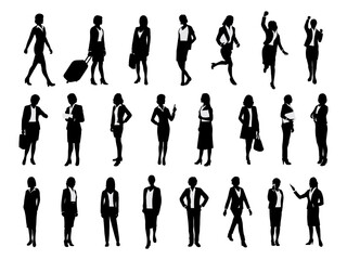 a collection of various silhouettes of business women's activities