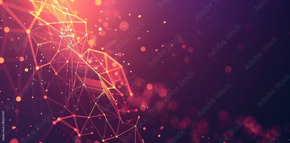 Poster abstract background with glowing polygonal lines and dots