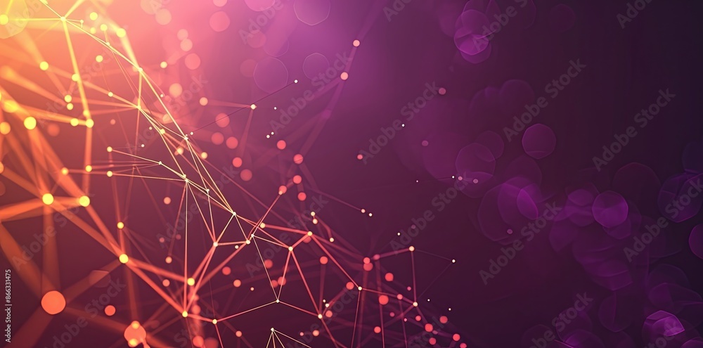 Poster abstract background with glowing polygonal lines and dots