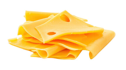 Close-up of multiple slices of Swiss cheese stacked together with visible holes, perfect for culinary and food-related uses.
