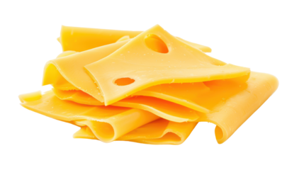 Close-up of multiple slices of Swiss cheese stacked together with visible holes, perfect for culinary and food-related uses.