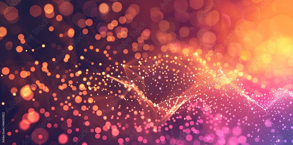Poster abstract background with glowing polygonal lines and dots
