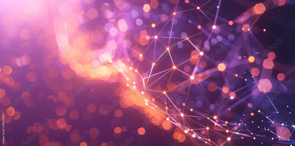 Poster abstract background with glowing polygonal lines and dots