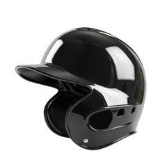 Fototapeta premium Shiny black baseball helmet with protective design, isolated on a white background. Perfect for sports, safety gear, and equipment themes.