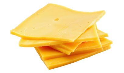 Stack of yellow cheese slices isolated on white background. Perfect for food, dairy, and kitchen-related projects or advertisements.
