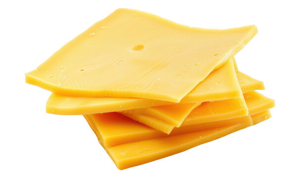 Stack of yellow cheese slices isolated on white background. Perfect for food, dairy, and kitchen-related projects or advertisements.