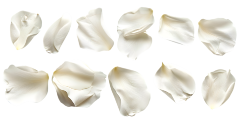 Collection of white flower petals isolated on a white background