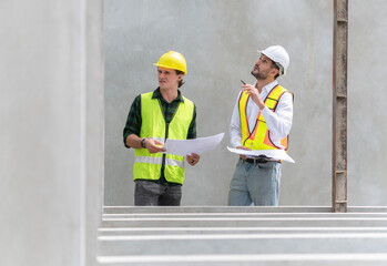 Engineer and foreman worker team inspect the construction site, Site manager and builder on construction site