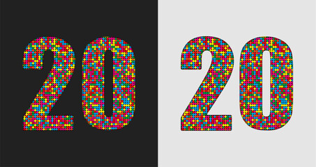 Bubble number - 20. Glitter figure of colored dots