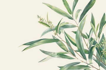 Fototapeta premium Detailed Botanical Illustration of Green Foliage with Blossoming Buds for Nature-Themed Designs, Cards, and Posters