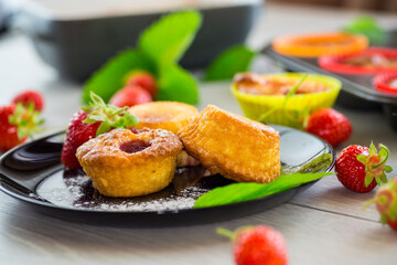 Sweet curd muffins with strawberry filling