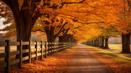 Obraz premium Scenic Autumn Road. Vibrant Fall Colors Line a Countryside Path
