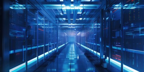 Futuristic Data Center Hallway.