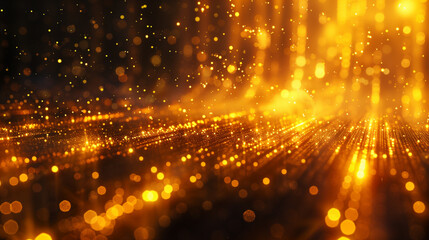 Obraz premium Futuristic abstract background in yellow tones. Bright neon rays and glowing lines. Bokeh effect. AI generative