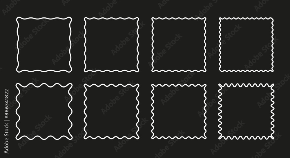 Poster wavy edge square line frame. linear zigzag badges collection