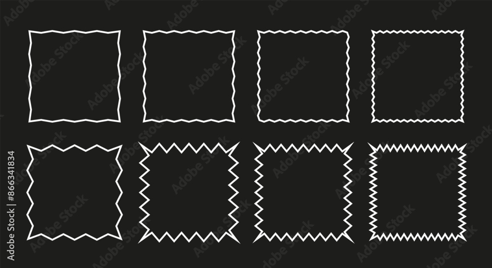 Poster wavy edge square line frame. linear zigzag badges collection