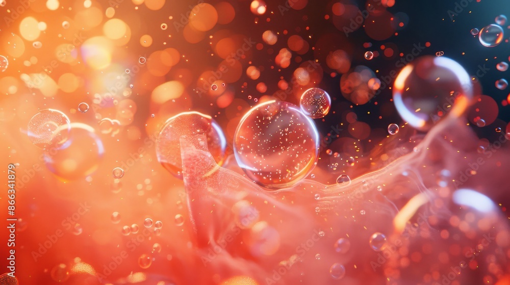 Poster abstract macro photography of water bubbles with colorful bokeh background