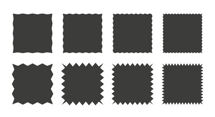 Zigzag edge square shapes collection. Jagged sticker or stamp set with wavy edges