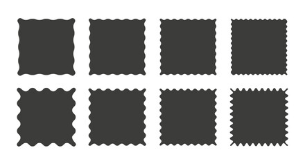 Zigzag edge square shapes collection. Jagged sticker or stamp set with wavy edges
