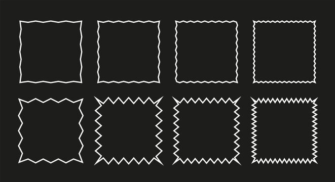 Wavy edge square line frame. Linear zigzag badges collection