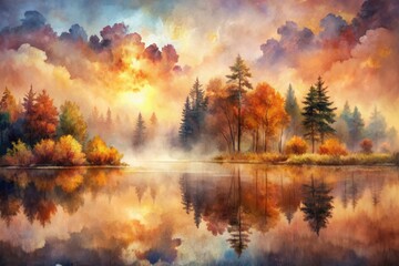 Vibrant umber hues dance across a soft, dreamy watercolor background, evoking a sense of cozy warmth and inviting tranquility in this stunning abstract art piece.