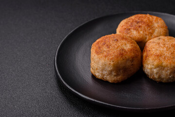 Delicious fresh fried minced fish cutlets with spices and herbs