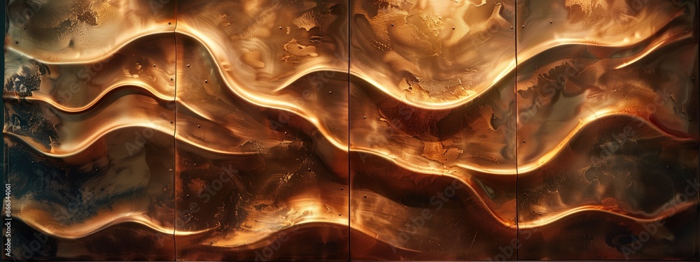 Poster abstract copper wave texture. detailed close-up of a wavy copper surface with intricate patterns and