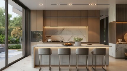 modern living room with kitchen