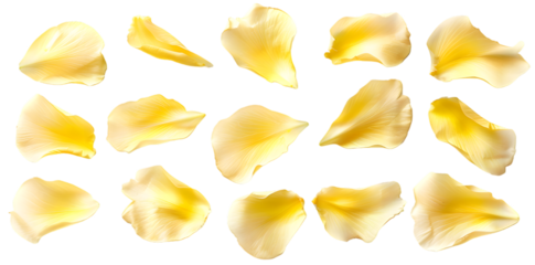 Collection of soft yellow flower petals isolated on transparent background