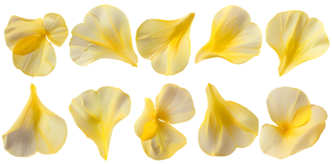 Collection of soft yellow flower petals isolated on transparent background