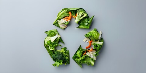 Highres image of recycling symbol created from food scraps and peelings. Concept Eco-Friendly Art, Food Waste Recycling, Innovative Recycling Ideas, Sustainable Living, Creative Recycling Symbols