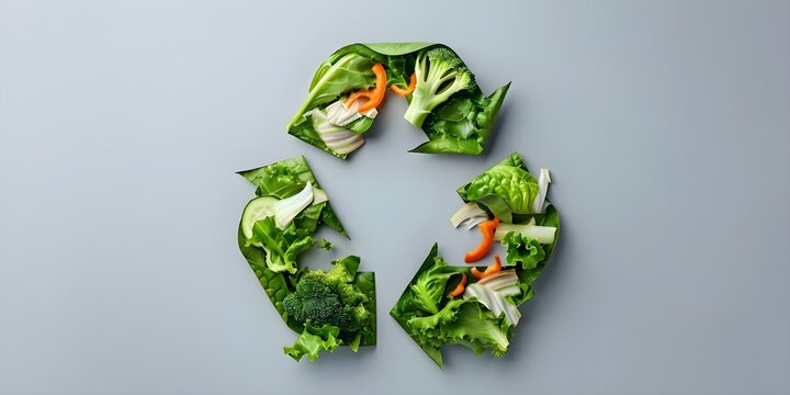 Highres image of recycling symbol created from food scraps and peelings. Concept Eco-Friendly Art, Food Waste Recycling, Innovative Recycling Ideas, Sustainable Living, Creative Recycling Symbols