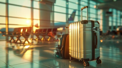 Detailed luggage at airport in bright day   realistic stock photo of photorealistic style
