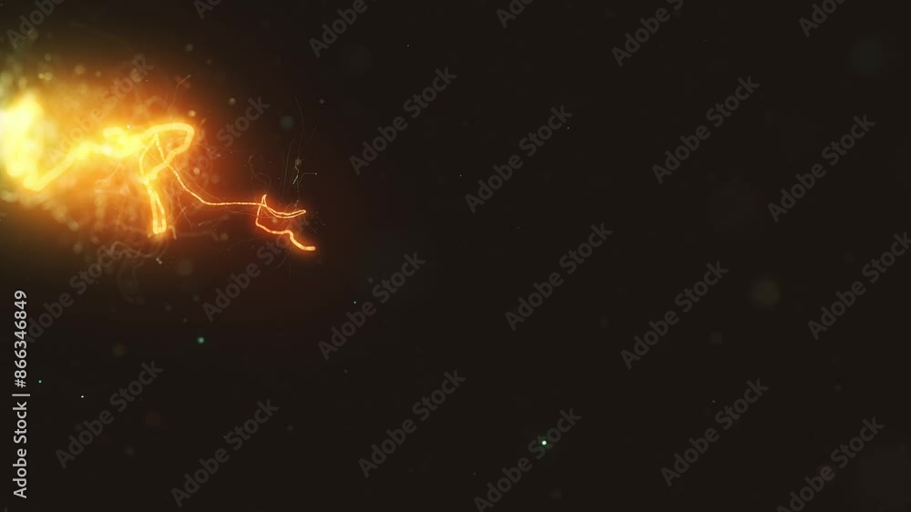 Poster 3d distorted ray inside particles field/ animation of a 3d distorted light ray snaking inside partic