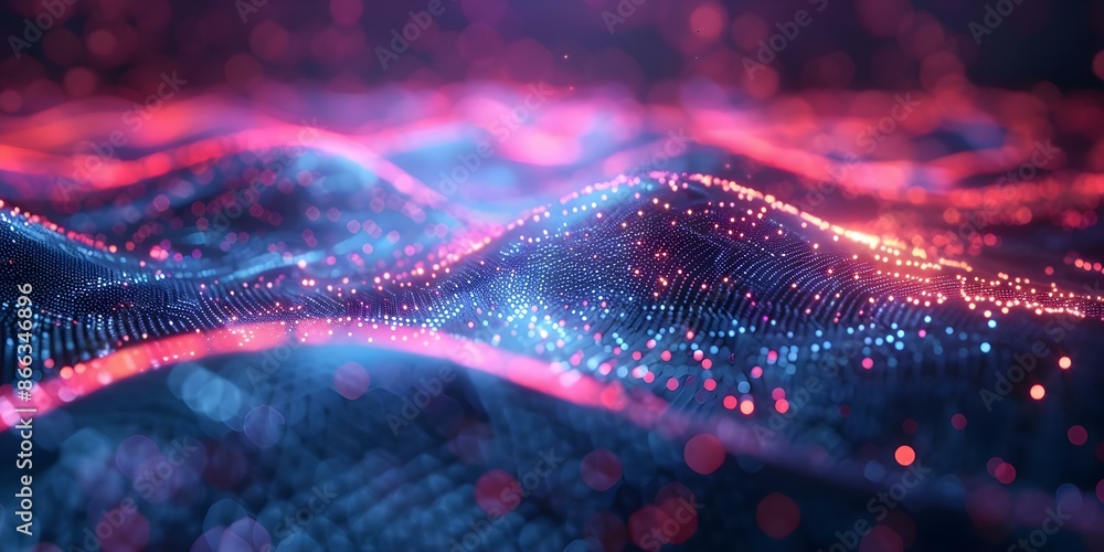 Poster futuristic abstract background with glowing neon wave lines and bokeh lights. concept neon lights, f