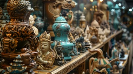 Fototapeta premium Intricately designed ceramic figurines and vases