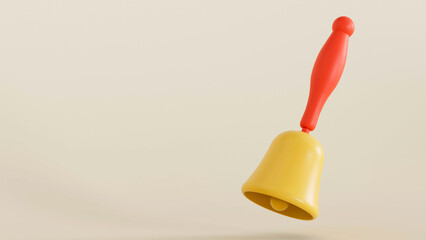 School bell 3d illustration on isolated background with space for copy