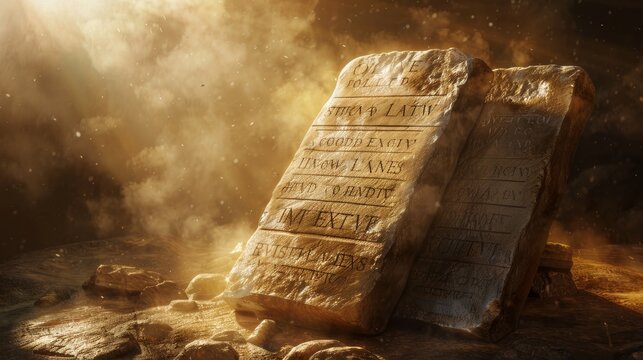 Realistic photo  ten commandments on stone tablets from exodus for accurate portrayal