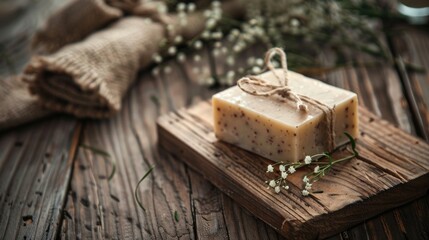 Handmade soap on a wooden table.