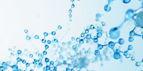 Blue molecular structures among other molecules on a light background