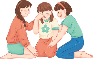 Woman is Encouraged by Her Friends After Being Bullied Illustration