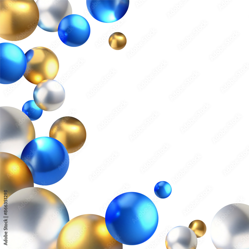 Poster background with realistic glossy shiny balls with place for text. modern template with 3d spheres. l