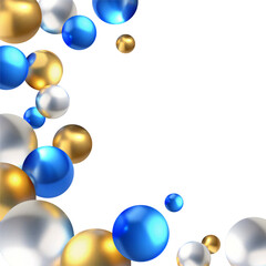 Background with realistic glossy shiny balls with place for text. Modern template with 3D spheres. Luxury abstract background with voluminous glossy realistic 3D balls. Vector illustration