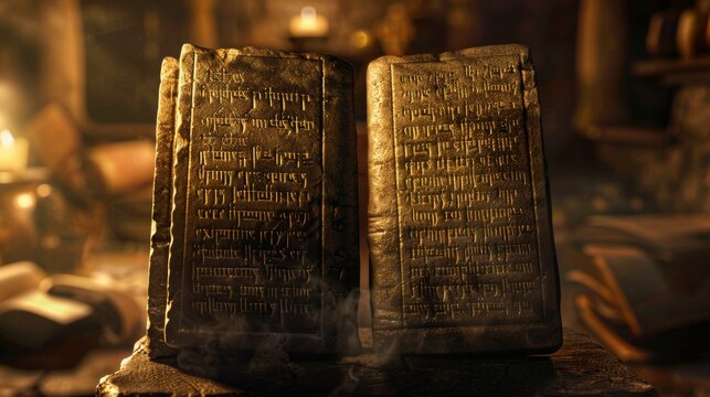 Realistic ten commandments stone tablets photo from exodus for testament and covenant illustration